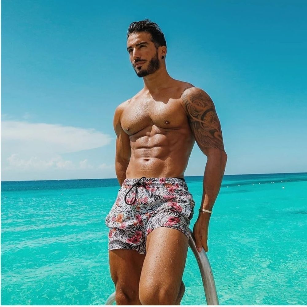 2/$20 Mens Floral Swim Trunks Quick Dry Board Shorts with Drawstring Closure